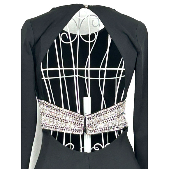 AGACI Dress Womens M Black Long Sleeve Cutout Knee Length Rhinestone Back Belt - Picture 7 of 10